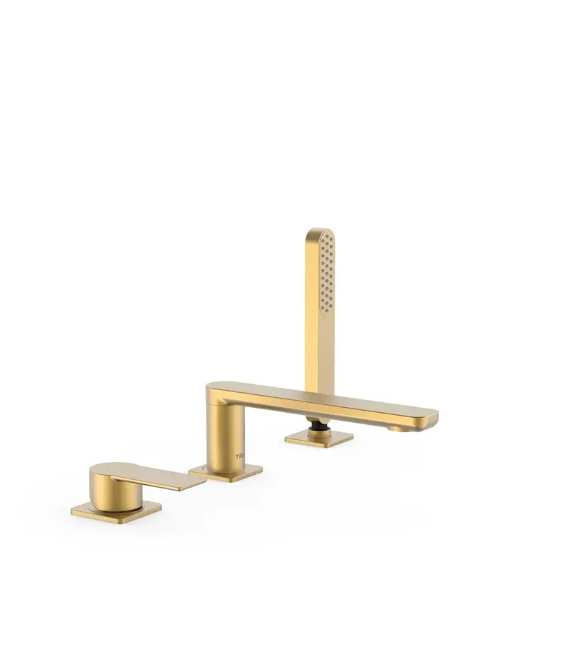 Grifo monomando para borde de bañera con ducha de mano acabado oro mate 24K Loft Tres
