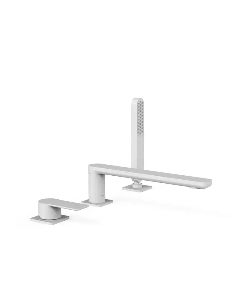 Grifo monomando para borde de bañera con ducha de mano con acabado blanco mate Loft Tres