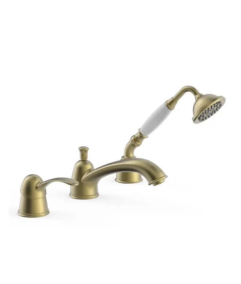 Grifo monomando para borde de bañera con ducha de mano de latón acabado envejecido mate Clasic Tres