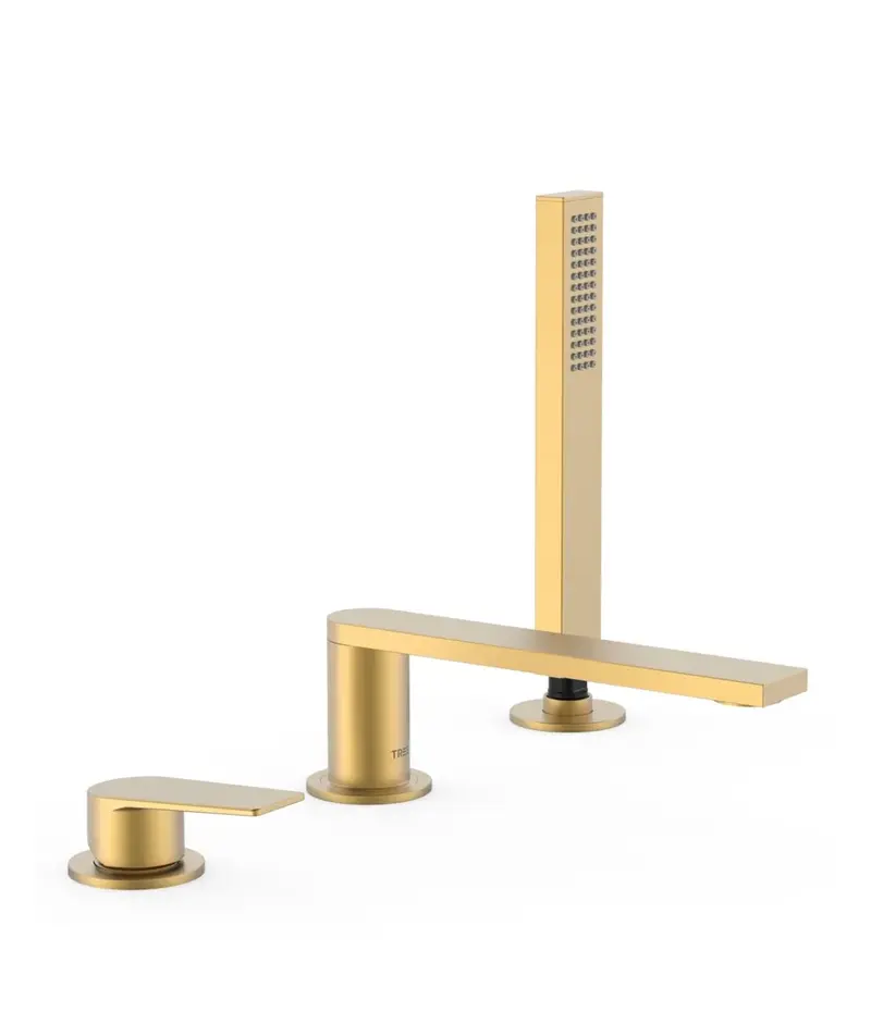 Grifo monomando para borde de bañera con inversor integrado en el caño acabado oro mate Project TRES