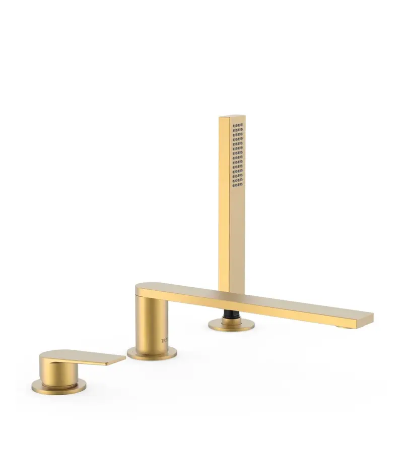 Grifo monomando para borde de bañera con inversor integrado en el caño con acabado oro mate Project TRES
