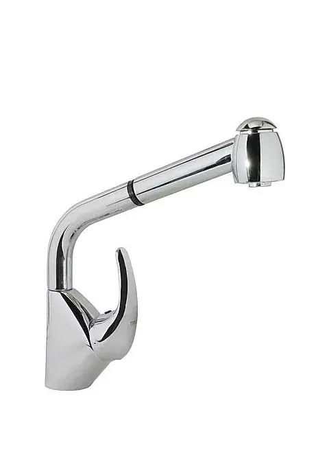 Grifo monomando para fregadero con caño alto y rociador extraíble con dos tipos de chorros Cocina Basic TRES
