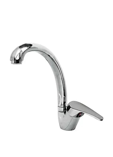 Grifo monomando para fregadero con caño curvo de latón y acabado cromado Basic TRES