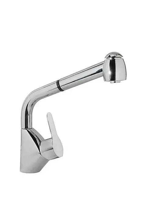 Grifo monomando para fregadero con rociador extraíble modo teleducha latón cromado fabricado BASIC de TRES
