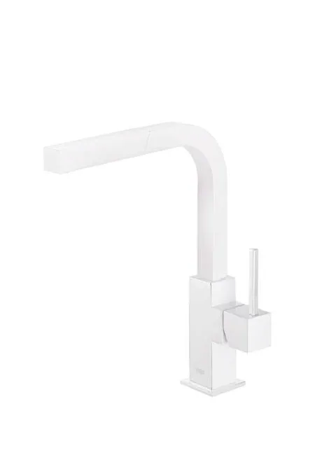 Grifo monomando para fregadero con rociador extraíble teleducha de latón acabado blanco mate Cuadro TRES