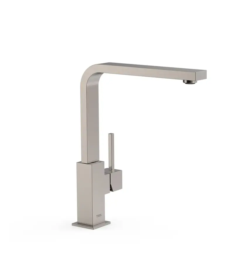 Grifo monomando para fregadero fabricado en latón con acabado en color acero Cuadro TRES