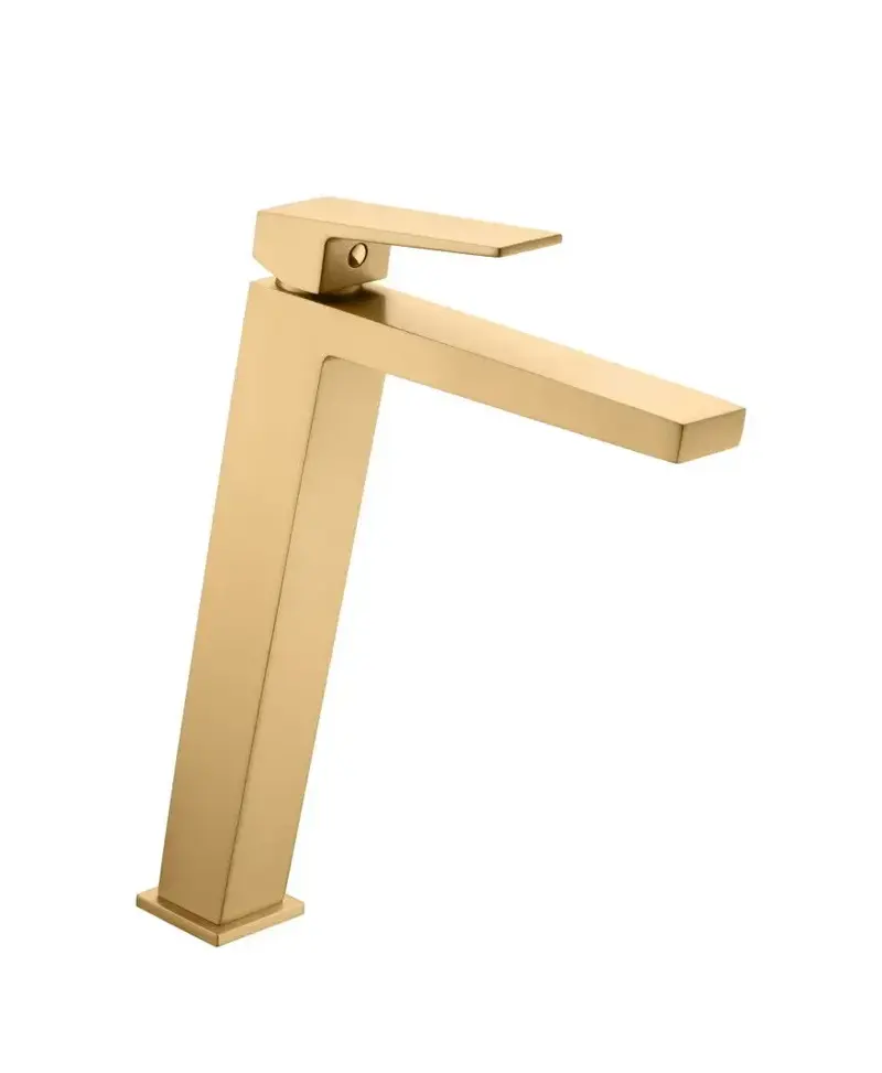 Grifo monomando para lavabo con caño alto hecho de latón con acabado oro cepillado Art de Imex