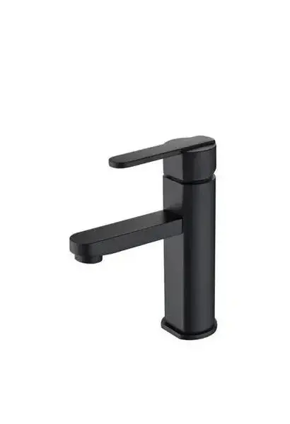 Grifo monomando para lavabo con caño recto fabricado en latón de acabado negro mate Roma de Imex