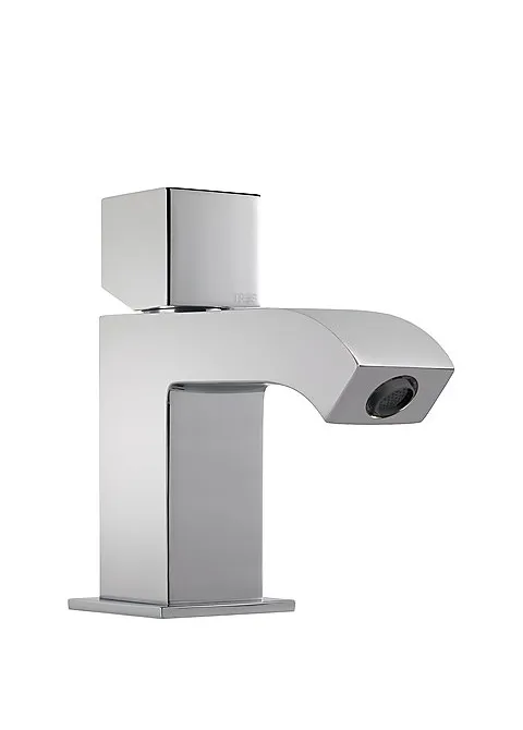 Grifo monomando para lavabo con desagüe y caño fabricado en latón con acabado cromado Cub Cuadro TRES