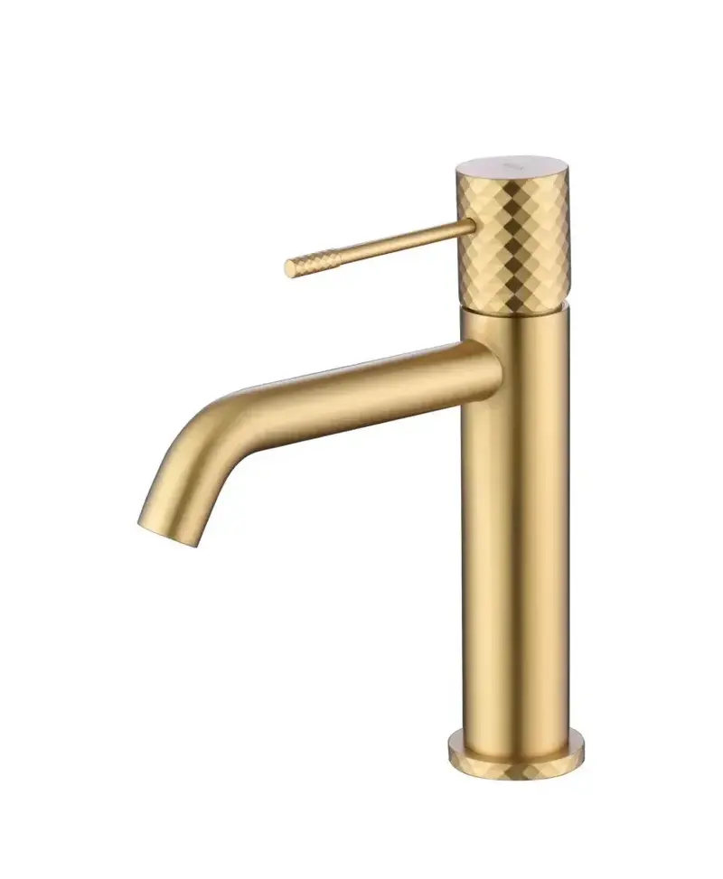 Grifo monomando para lavabo con tecnología cold open hecho de latón con acabado oro cepillado Genova de Imex
