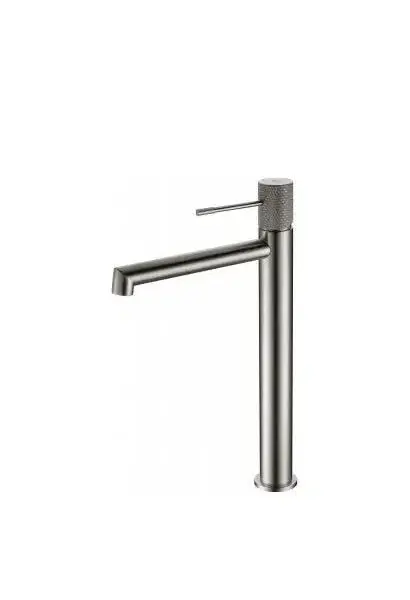 Grifo monomando para lavabo con un diseño moderno de caño alto en color níquel cepillado Line de Imex