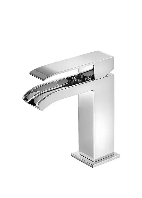Grifo monomando para lavabo de latón con caño rectangular y acabado cromado Cuadro TRES