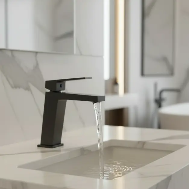 Grifo monomando para lavabo fabricado en latón con acabado negro metalizado Art de Imex