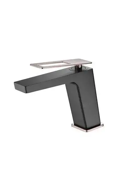 Grifo monomando para lavabo fabricado en latón negro y oro rosa con un caño recto Suecia de Imex