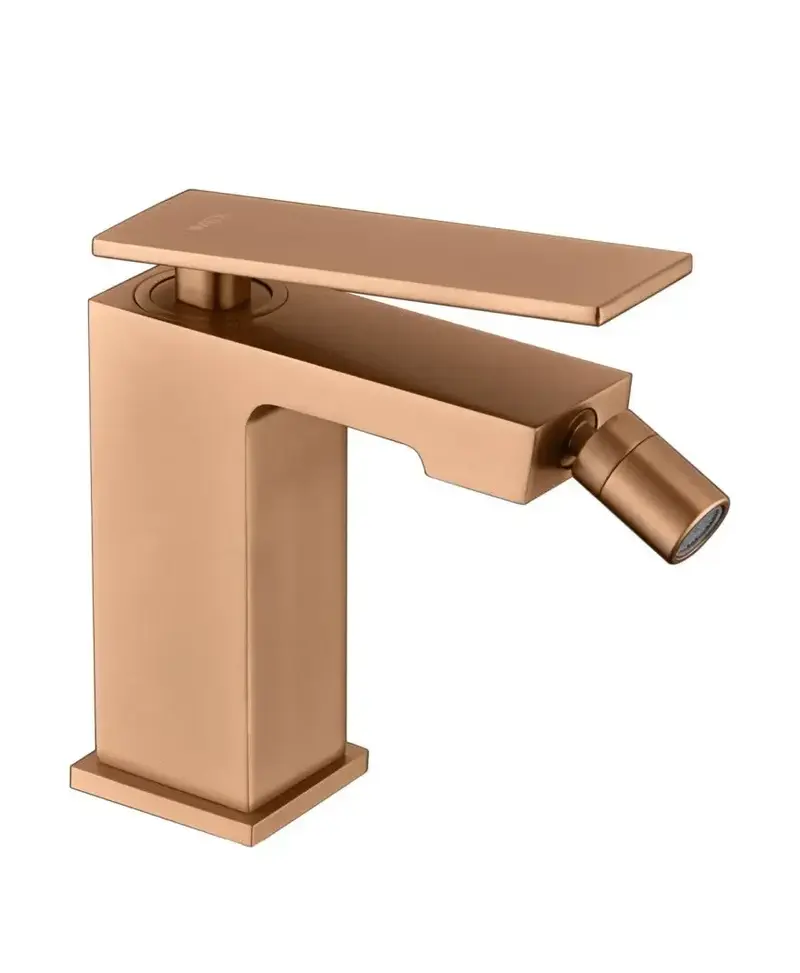 Grifo monomando sobre re para bidé hecho de latón con acabado oro rosa cepillado Pisa de Imex