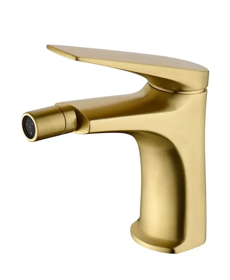 Grifo monomando sobre repisa para bidé fabricado en latón con acabado oro cepillado Delos de Imex