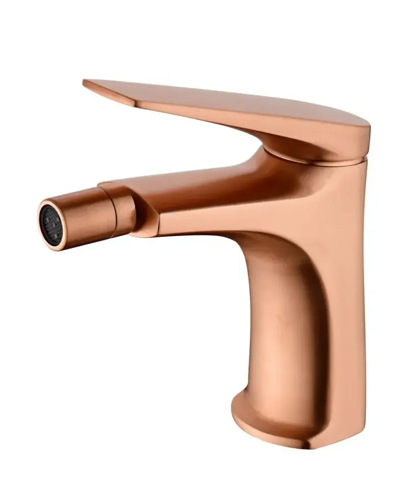 Grifo monomando sobre repisa para bidé fabricado en latón con acabado oro rosa cepillado Delos de Imex