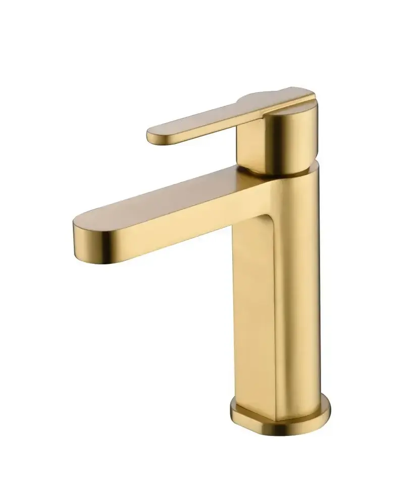 Grifo monomando sobre repisa para lavabo de latón con acabado oro cepillado Roma de Imex