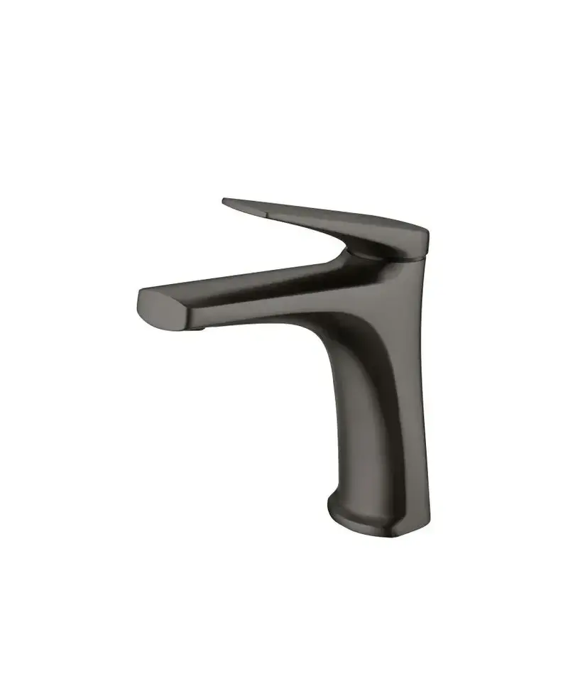 Grifo monomando sobre repisa para lavabo fabricado en latón con acabado negro metalizado Delos de Imex