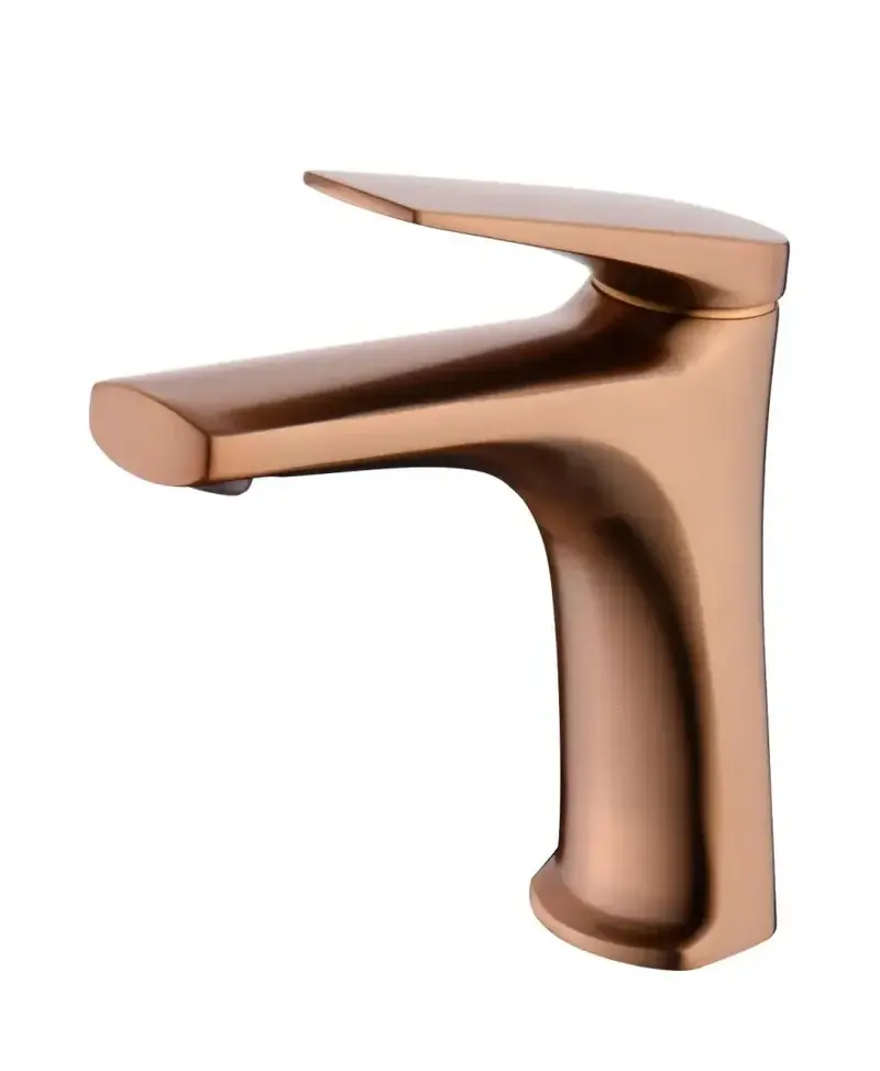 Grifo monomando sobre repisa para lavabo fabricado en latón con acabado oro rosa cepillado Delos de Imex