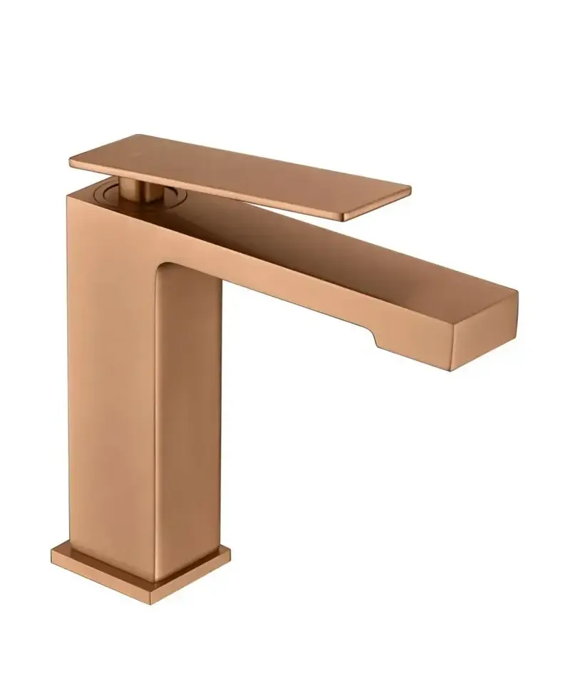 Grifo monomando sobre repisa para lavabo hecho de latón acabado oro rosa cepillado Pisa de Imex