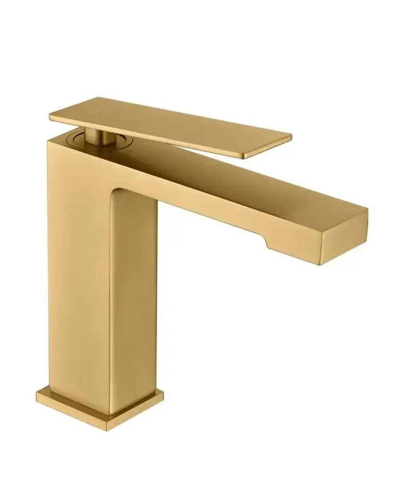 Grifo monomando sobre repisa para lavabo hecho de latón con acabado oro cepillado Pisa de Imex