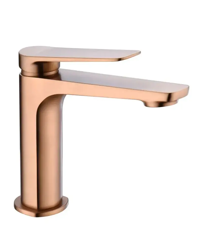Grifo monomando sobre repisa para lavabo hecho de latón con acabado oro rosa cepillado Napoles de Imex