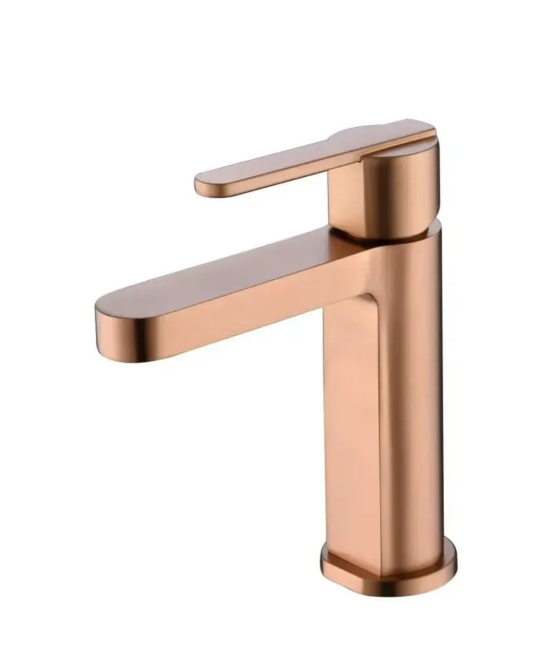 Grifo monomando sobre repisa para lavabo hecho de latón con acabado oro rosa cepillado Roma de Imex