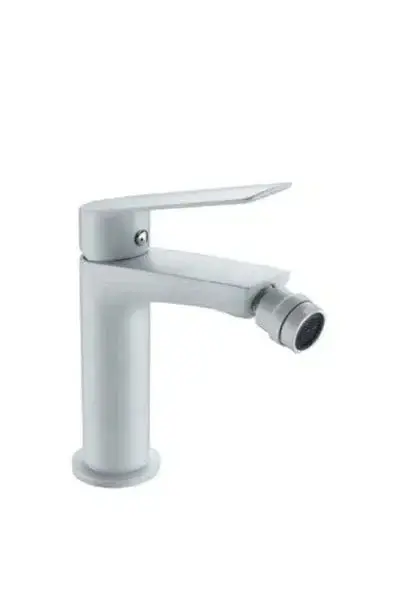 Grifo para bidé fabricado en latón con una maneta extraplana de color blanco mate Luxor de Imex