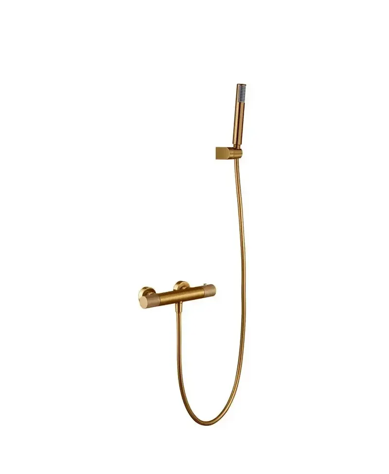 Grifo para ducha termostático con un diseño elegante de color oro cepillado Line de Imex