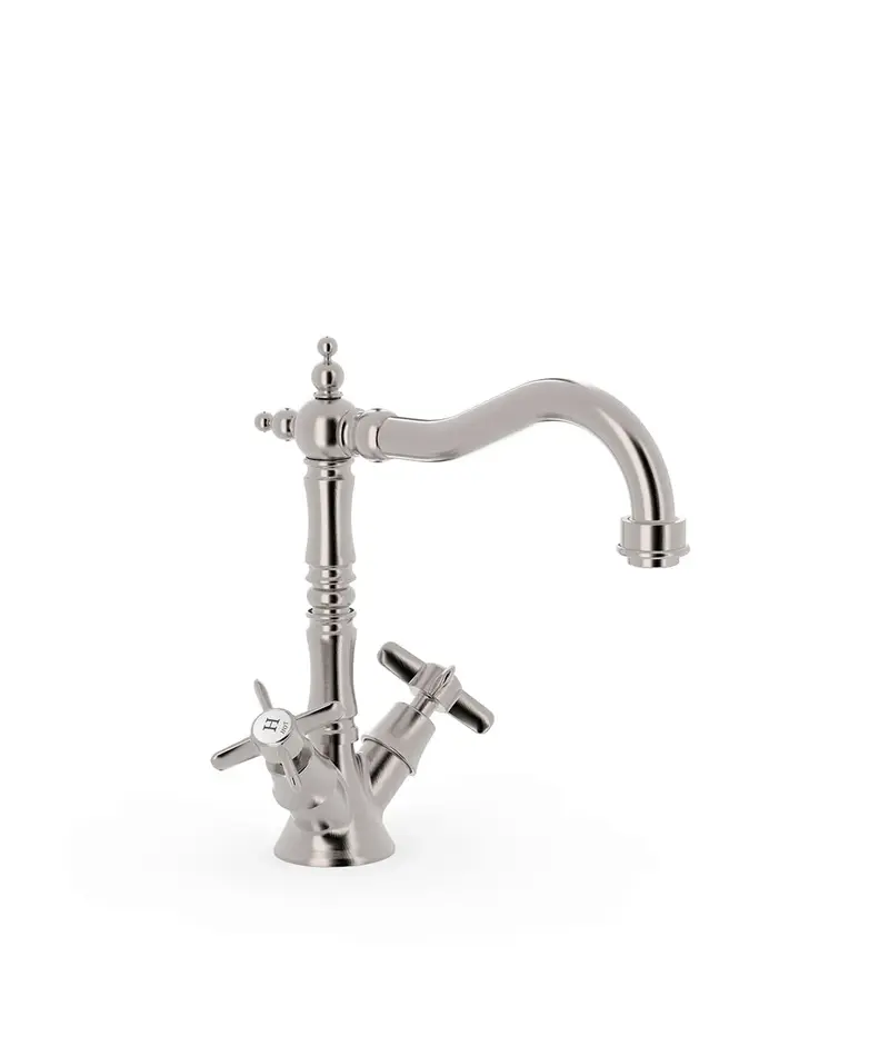 Grifo para lavabo bimando con caño giratorio acabado en acero CLASIC TRES