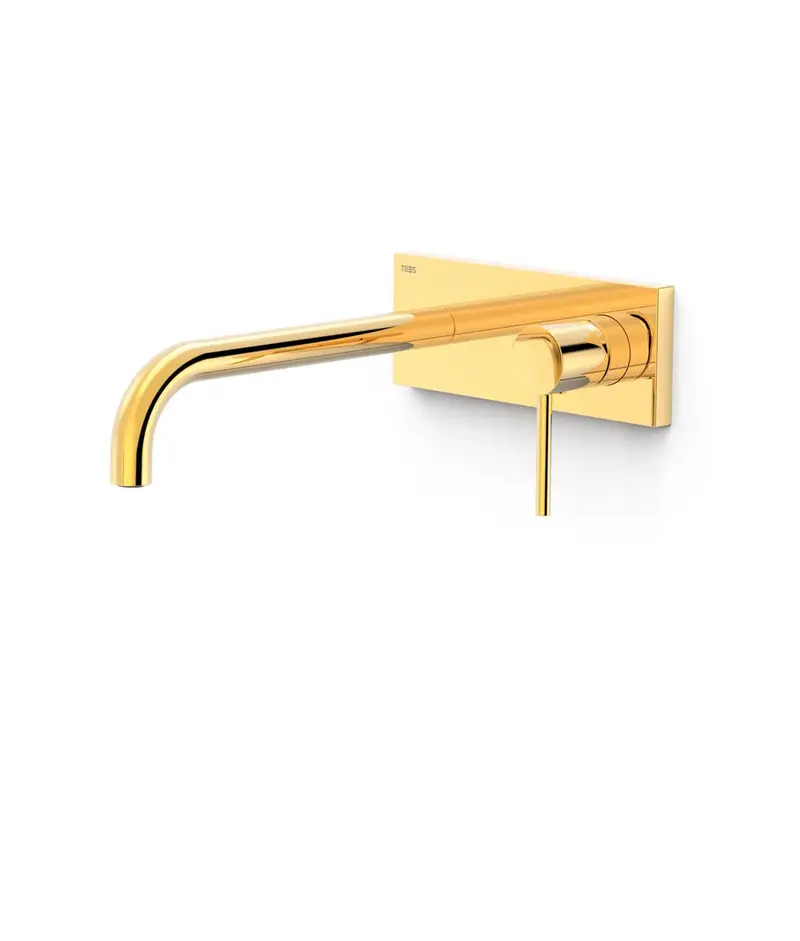 Grifo para lavabo monomando con cuerpo empotrado de latón acabado dorado Study Tres