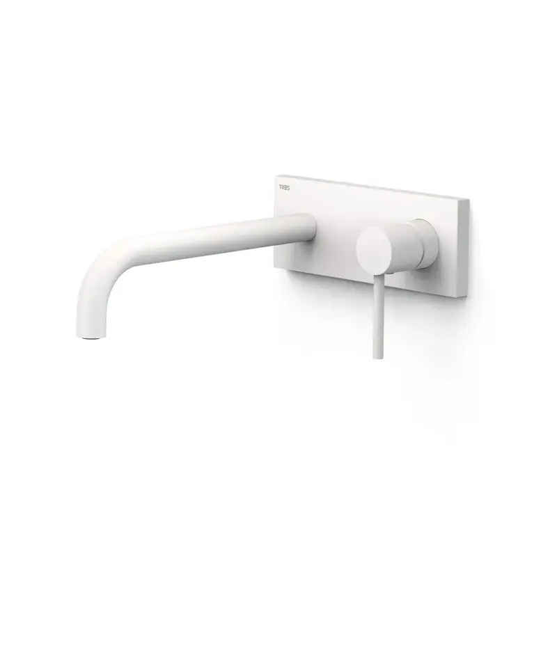 Grifo para lavabo monomando con cuerpo empotrado de una sola pieza y caño color blanco mate Study Tres