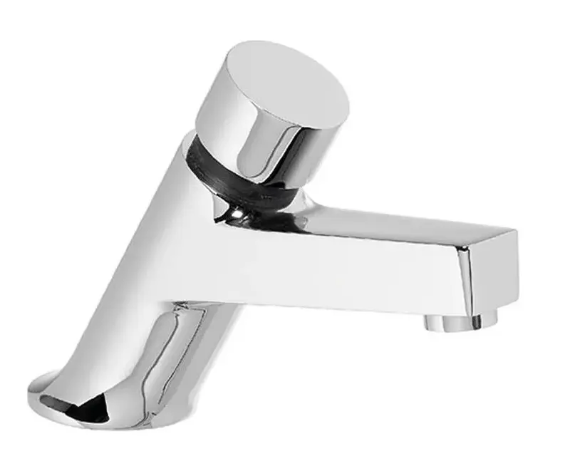 Grifo temporizado para lavabo con instalación sobre repisa acabado en cromo Colectividades Tres