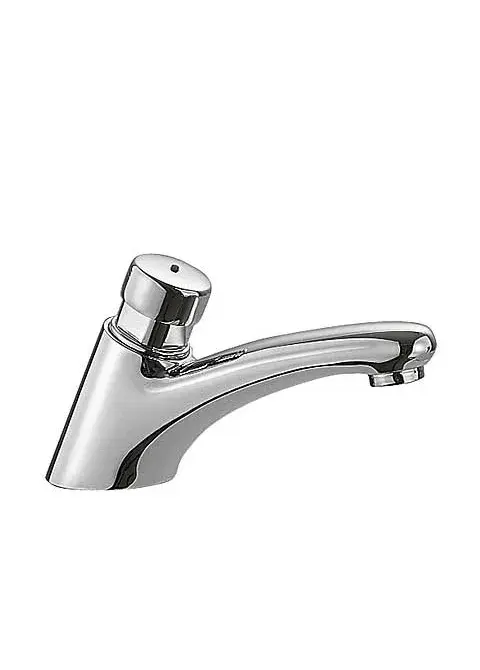 Grifo temporizado para lavabo con pulsador de latón y acabado cromado Basic TRES