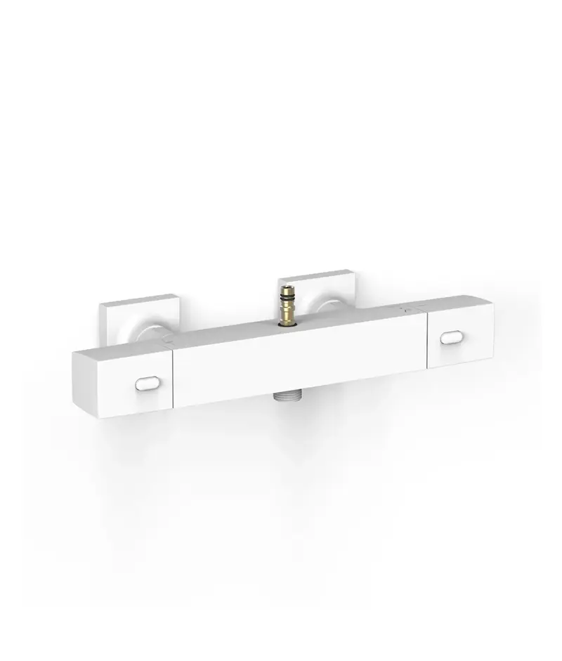 Grifo termostático mural de varias vías con conexión para barra de volante y acabado blanco mate Over Wall Tres