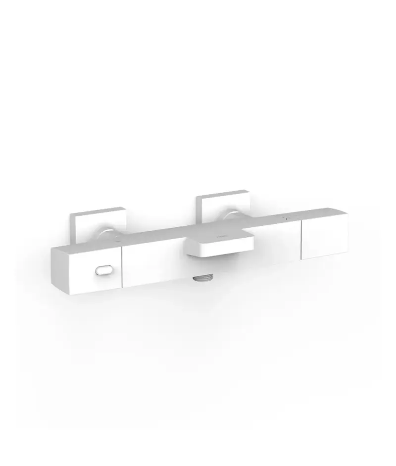 Grifo termostático mural para ducha y bañera con acabado blanco mate y volante cuadrado Over Wall Tres