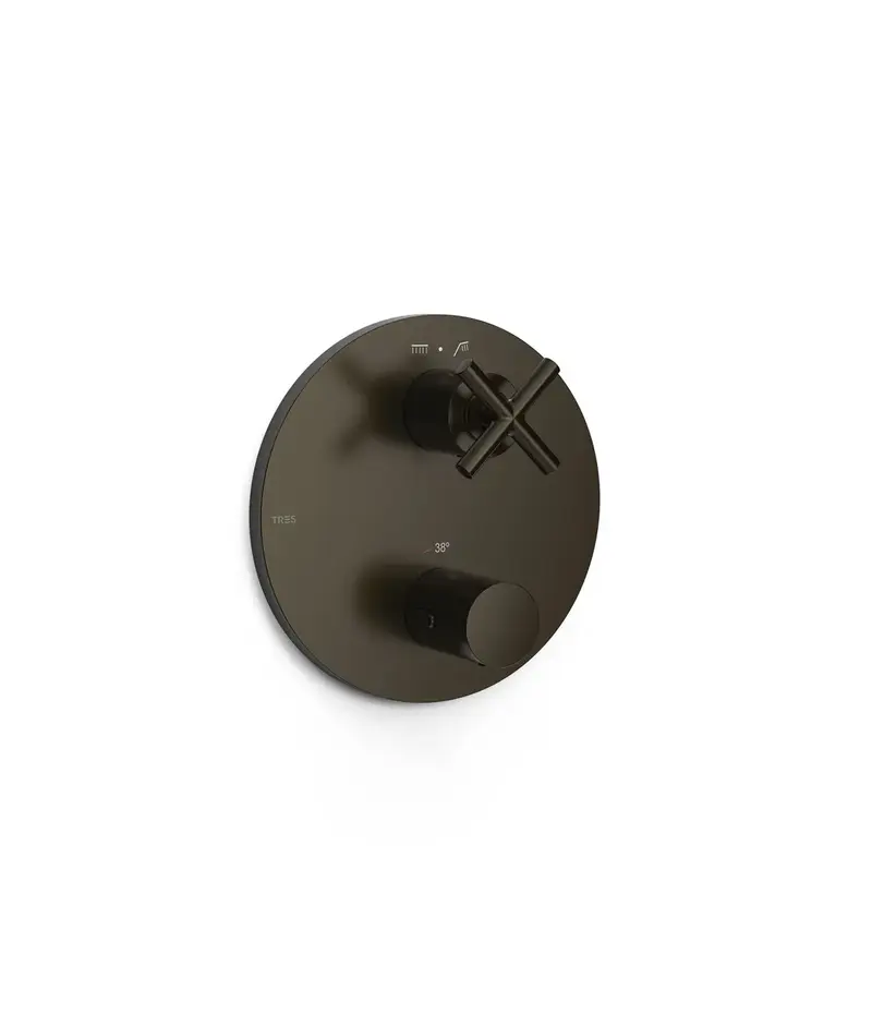 Grifo termostático para ducha con volante distribuidor de latón y acabado negro bronce TRES