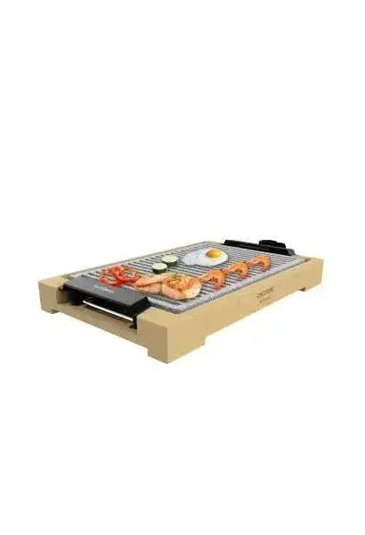Grill eléctrico con estructura de bambú y superficie con revestimiento rockstone tasty&grill 2000 de Cecotec