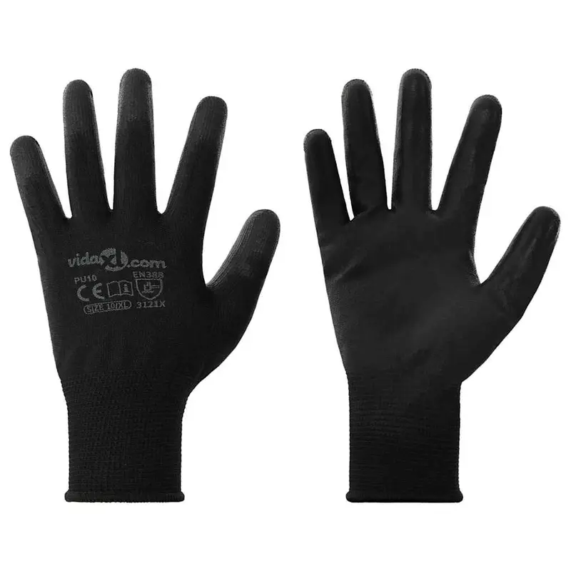 Guantes de Trabajo 12 pcs Negro 10 / xl Poliéster