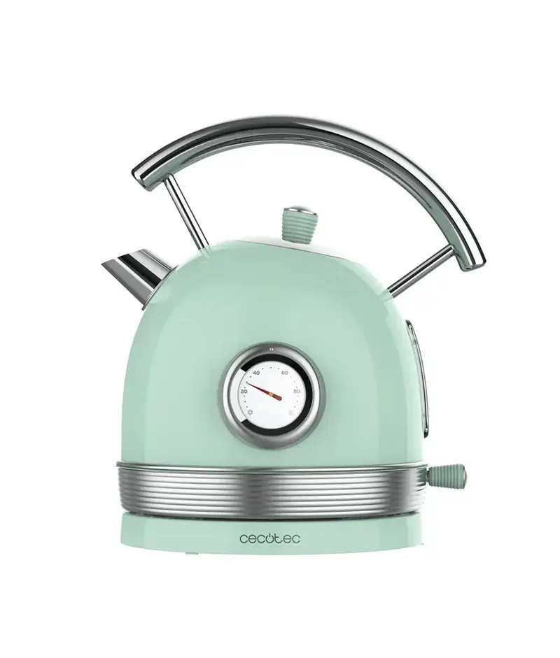 Hervidor Eléctrico Vintage 1.8L, 2200W, Verde con Medidor de Temperatura de Cecotec