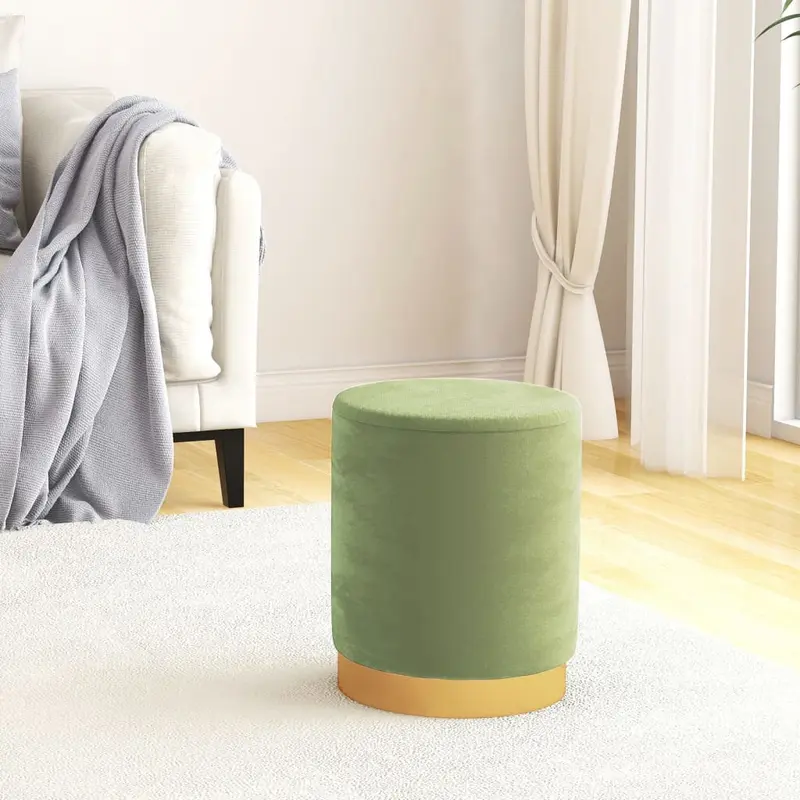 Hocker de almacenaje redondo verde mostaza terciopelo 31 x 37 cm