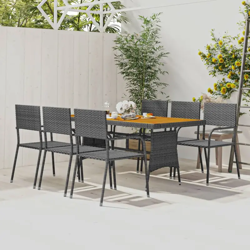idaXL Juego de comedor de jardín 7 piezas ratán sintético gris
