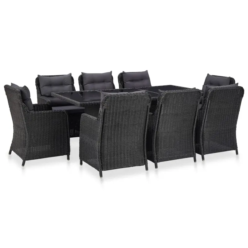idaXL Juego de comedor de jardín 9 piezas ratán sintético negro