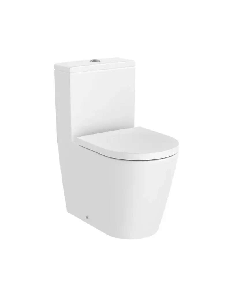 Inodoro compacto salida dual de porcelana con acabado en color blanco Rimless Inspira Round Roca