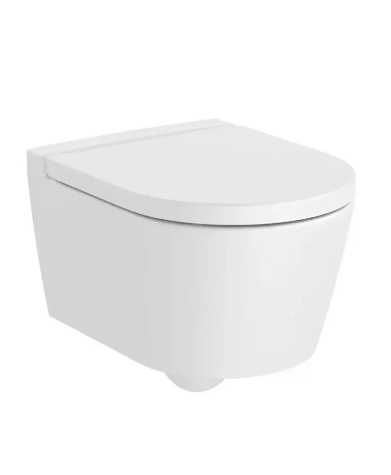 Inodoro compacto suspendido salida horizontal con un acabado en color blanco mate Rimless Round Inspira Roca