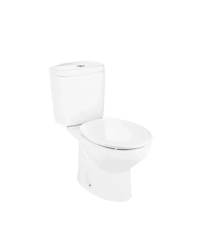Inodoro completo de salida vertical con tecnología Rimless y cisterna de doble descarga Victoria Roca