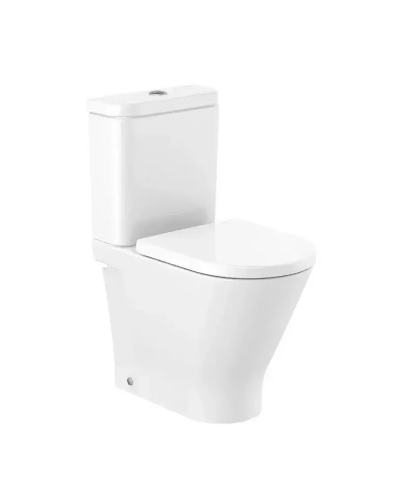Inodoro completo salida dual adosado a la pared de altura confort con tecnología Rimless The Gap Round Roca