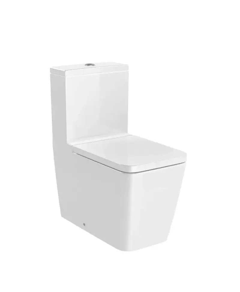 Inodoro completo salida dual para instalación adosada a pared fabricado en porcelana de color blanco Rimless Inspira Square Roca