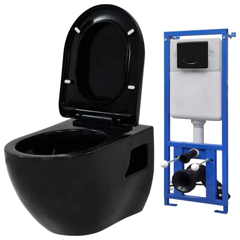 Inodoro de pared con cisterna oculta cerámica negro
